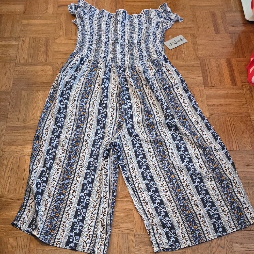 NWT Women's Blue Floral Jumpsuit, 2X
